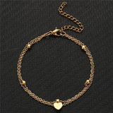 Heart Anklet Stainless Steel Double Layer Foot Jewelry