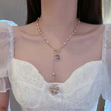 Sweet CZ Zircon Flower Freshwater Pearl 14K Filled Pendant Necklace