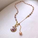 Sweet CZ Zircon Flower Freshwater Pearl 14K Filled Pendant Necklace
