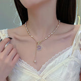 Sweet CZ Zircon Flower Freshwater Pearl 14K Filled Pendant Necklace