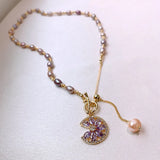 Sweet CZ Zircon Flower Freshwater Pearl 14K Filled Pendant Necklace