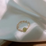 Natural Freshwater Pearl & Jade Stone Ladies Ring Jewelry For Women Birthday
