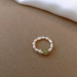 Natural Freshwater Pearl & Jade Stone Ladies Ring Jewelry For Women Birthday