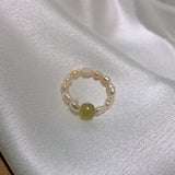 Natural Freshwater Pearl & Jade Stone Ladies Ring Jewelry For Women Birthday