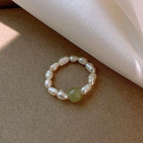 Natural Freshwater Pearl & Jade Stone Ladies Ring Jewelry For Women Birthday
