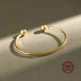 925 Sterling Silver Bracelet Round Glossy Open Bracelet Lady Accessories