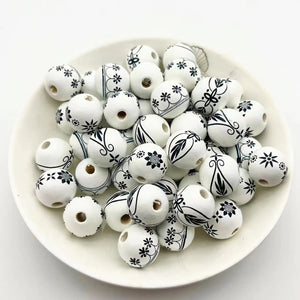 16mm Ink Style Wood Beads Kids Toys DIY Loose Bead Accessories