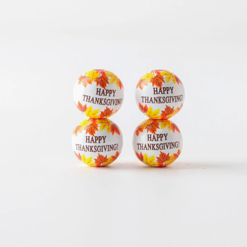 Autumn Maple Leaf Print Wooden Beads 20Pcs/Pack DIY Crafts Kids Toys