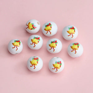 20Pcs/Pack Christmas Bells Round Beads 16mm Hemu Printing Beads Kids Toys