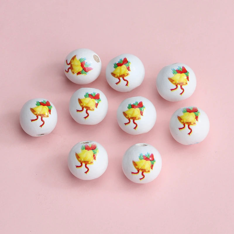 20Pcs/Pack Christmas Bells Round Beads 16mm Hemu Printing Beads Kids Toys