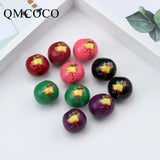 20Pcs/Pack Christmas Bells Round Beads 16mm Hemu Printing Beads Kids Toys