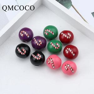 20Pcs Christmas Candy Cane Round Beads 16mm Hemu DIY Loose Beads