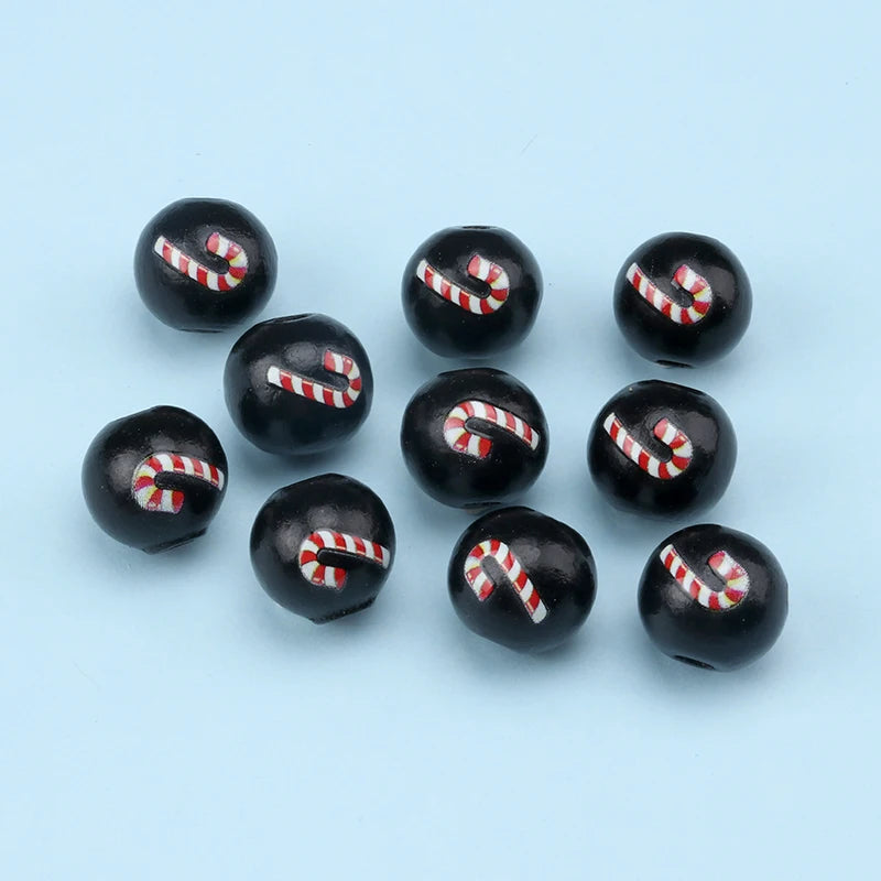 20Pcs Christmas Candy Cane Round Beads 16mm Hemu DIY Loose Beads