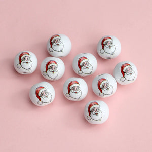 20Pcs Christmas Round Beads 16mm Hemu Printing Beads Kids Toys DIY Loose Beads