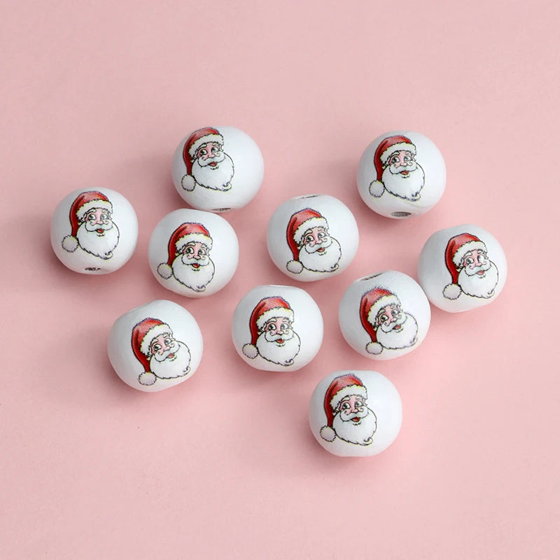 20Pcs Christmas Round Beads 16mm Hemu Printing Beads Kids Toys DIY Loose Beads
