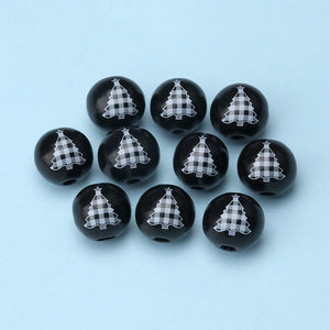 20Pcs Christmas Tree Round Beads 16mm Hemu Printing Beads Kids Toys DIY