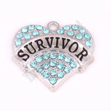Rhodium Plated Crystal Studded Survivor Heart Pendant