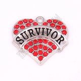 Rhodium Plated Crystal Studded Survivor Heart Pendant