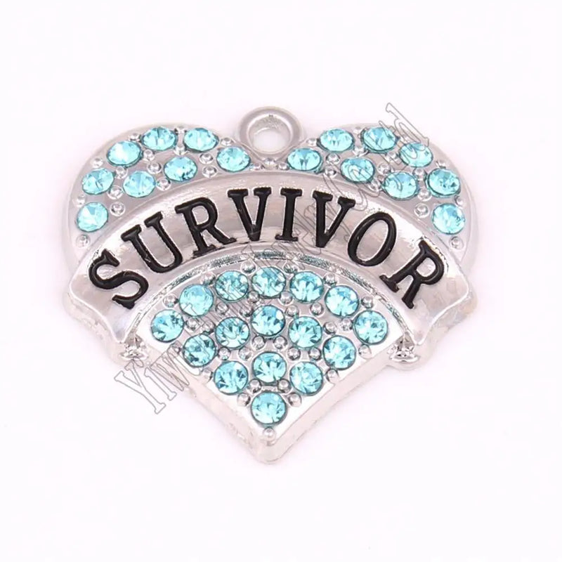 Rhodium Plated Crystal Studded Survivor Heart Pendant