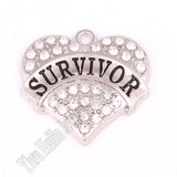Rhodium Plated Crystal Studded Survivor Heart Pendant