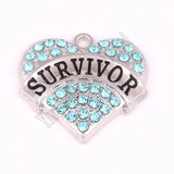 Rhodium Plated Crystal Studded Survivor Heart Pendant