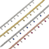 Rainbow Colorful Cz Drop Cuban Link Chain Anklet Women Foot Jewelry