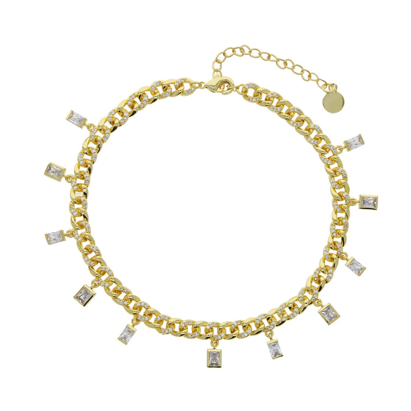 Rainbow Colorful Cz Drop Cuban Link Chain Anklet Women Foot Jewelry