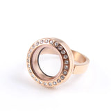 316l Stainless Steel Magnetic Floating Locket Ring with Crystals