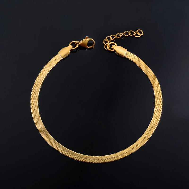 Stainless Steel Flat Snake Bracelet Classic Metal Jewelry