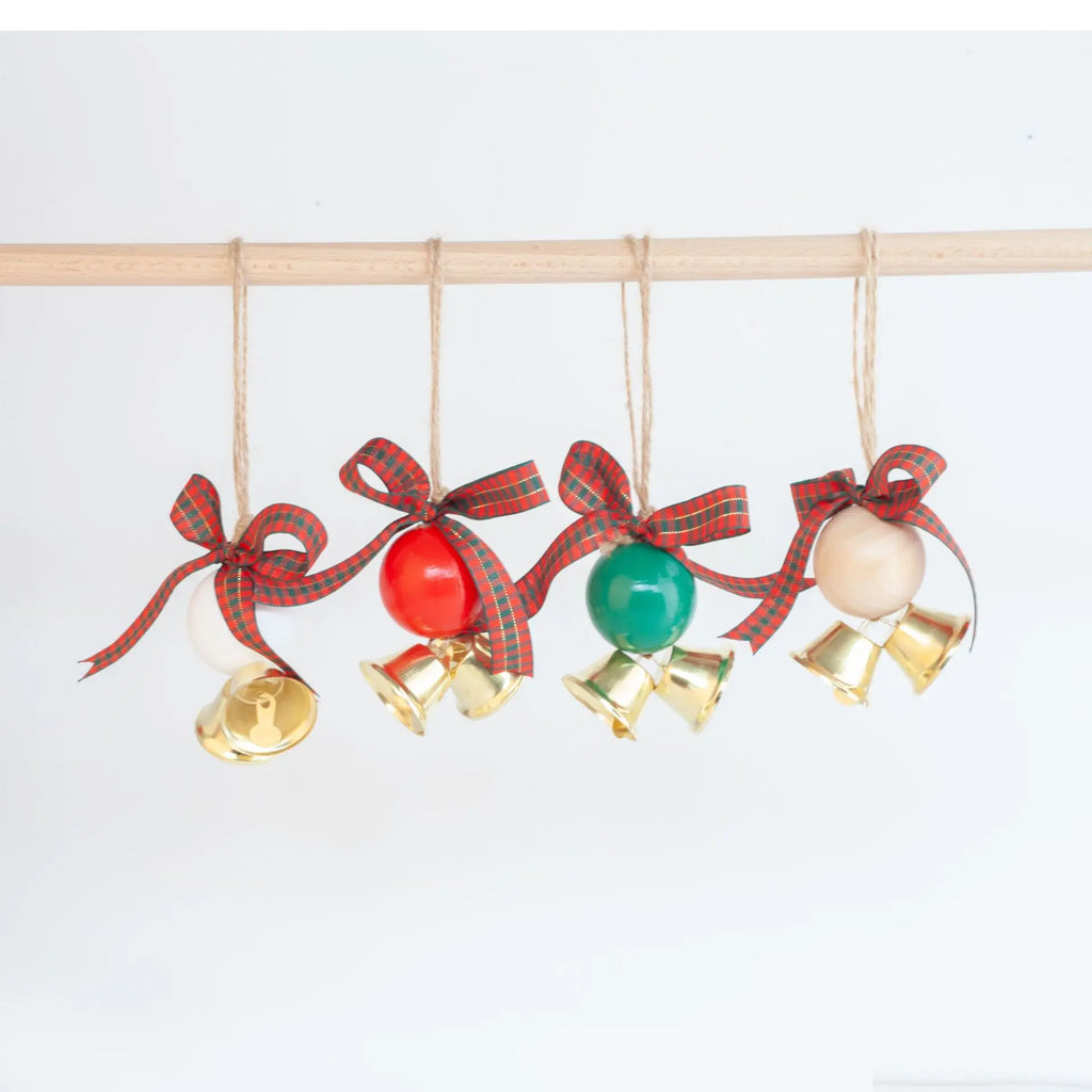40mm Wooden Beads & Golden Bells Kids Toys DIY Christmas Decor