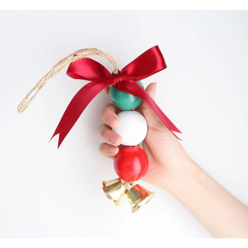 40mm Wooden Beads & Golden Bells Kids Toys DIY Christmas Decor