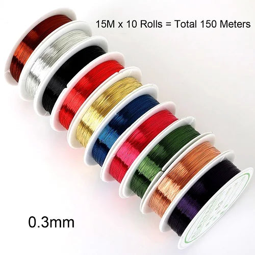 8/10/15M Copper Wire Mixed Beading Wire 10 Colors 0.3/0.4MM DIY Jewelry Making