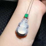925 Silver Gourd Chalcedony Pendant Charm Hand-Carved Jewelry