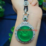 925 Silver Green Chalcedony Necklace Charm Hand-Carved Necklace