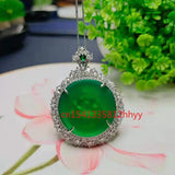 925 Silver Green Chalcedony Necklace Charm Hand-Carved Necklace
