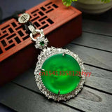 925 Silver Green Chalcedony Necklace Charm Hand-Carved Necklace