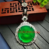 925 Silver Green Chalcedony Necklace Charm Hand-Carved Necklace