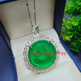 925 Silver Green Chalcedony Necklace Charm Hand-Carved Necklace