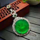 925 Silver Green Chalcedony Necklace Charm Hand-Carved Necklace
