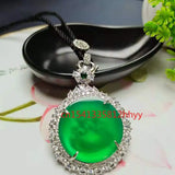 925 Silver Green Chalcedony Necklace Charm Hand-Carved Necklace
