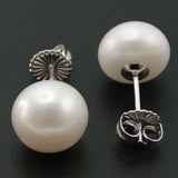 925 Silver Freshwater Pearl Stud Earrings 6.5-10.5mm Women Gift Party Engagement