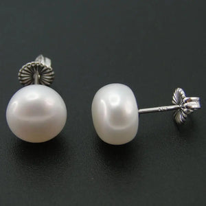 925 Silver Freshwater Pearl Stud Earrings 6.5-10.5mm Women Gift Party Engagement