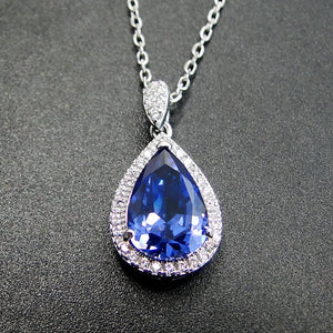 925 Silver Tanzanite CZ Pendant Necklace Women Jewelry
