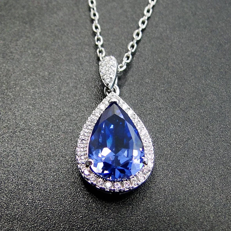 925 Silver Tanzanite CZ Pendant Necklace Women Jewelry
