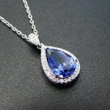 925 Silver Tanzanite CZ Pendant Necklace Women Jewelry