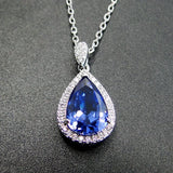 925 Silver Tanzanite CZ Pendant Necklace Women Jewelry