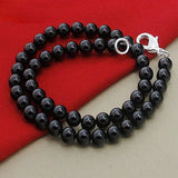 925 Sterling Silver Pearl Necklaces OT Buckle Jewelry for Women Men N096