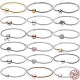 925 Sterling Silver Classic Bracelet Heart Buckle Snake Bone Chain