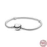 925 Sterling Silver Classic Bracelet Heart Buckle Snake Bone Chain