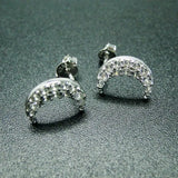 925 Silver CZ Moon Stud Earring Women's Jewelry Gift